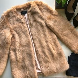 Ann Taylor Faux Fur Coat in Tan